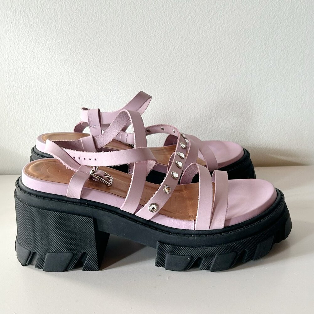 Ganni Cleated Strappy Crystal Embellished Platform Sandals